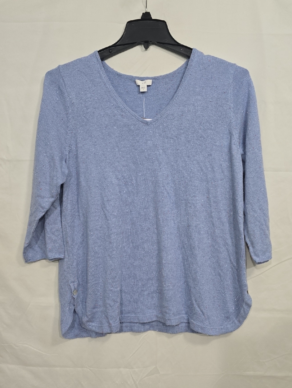 J. Jill Lg Heathered Blue 3/4 Sleeve V-Neck Light Weight Sweater